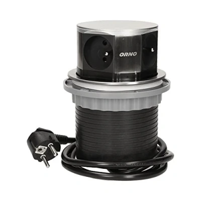 Imagen de Orno Regleta de Mesa abatible 4 x 250 V AC con un Cable 1,5 m, INOX, 1 Pieza, or Ae 1380