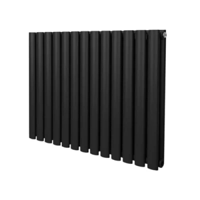 Imagen de Radiador de Columna Ovalada 600mm x 780mm Horizontal Negro Acero Montado en pared Kit fijación y soportes + Cepillo limpieza GRATIS Calefacción estufa calefactor