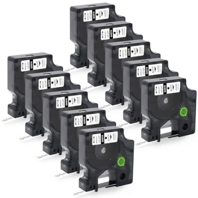 Imagen de Molabel Compatible con cinta de etiquetas Dymo D1 45010 A45010 12 mm x 7 m Negro sobre transparente, adecuada para LabelManager LM160 LM210D LM260P LM280 LM360D LM420P, paquete 10 unidades