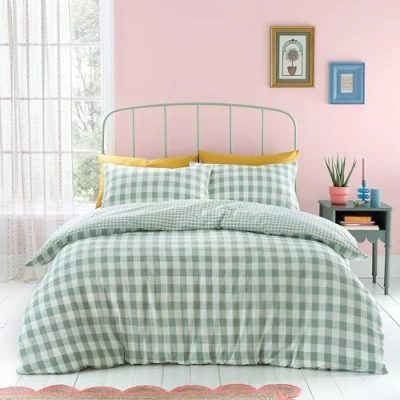 Imagen de Catherine Lansfield Juego de Funda nórdica para Cama Matrimonio, diseño Cuadros sirsaca y Color Verde