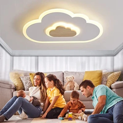 Imagen de Lámpara De Techo LED Iluminación Para Niños Madera Nube Moderna Plafón Regulable Con Control Remoto Nubes Niño Niña Habitación Infantil ,60cm