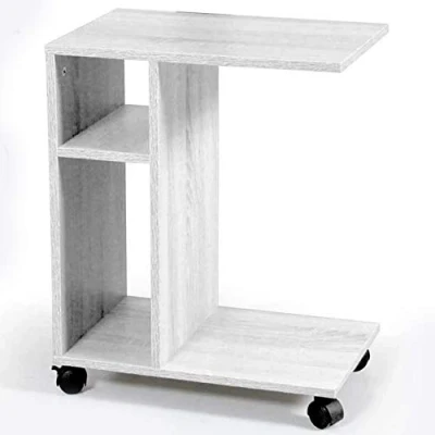 Imagen de BAKAJI Mesa de café Porta PC Lateral sofá Cama con estantería y Ruedas Blanco, Madera ingeniería, M