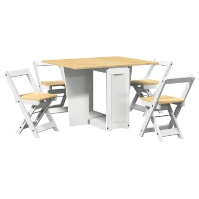 Imagen de vidaXL Set Comedor Plegable Mariposa 5 pzas Corona Madera Pino Blanco, Juego de Mesa Comedor, y sillas Mariposa,