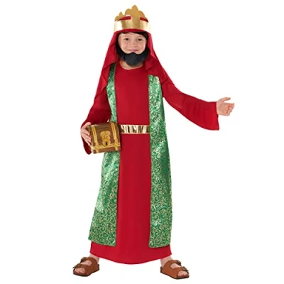 Imagen de Morph Disfraz Rey Mago Niño Rojo, Traje Niño, Baltasar Barba Navidad Talla T2