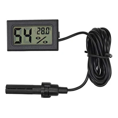 Imagen de Eidyer Termómetro digital higrómetro, mini sonda incrustada, termómetros de temperatura y humedad medidor para incubadora reptiles, acuario, oficina, sala estar, negro, 4,8 x 2,8 1,5 cm