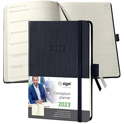 Imagen de SIGEL C2315 Agenda organizadora semanal Conceptum 2023 aprox. A6 negro hardcover 2 páginas = izquierda semana vista 176 S.