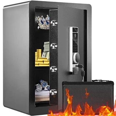 Imagen de VEVOR Caja Fuerte para Hogar con Huella Dactilar 62 L Digital Llave y Contraseña de Pared Acero Antirrobo 3 Tipos Desbloqueo Dinero Joyas Hogar, 400 x 330 600 mm