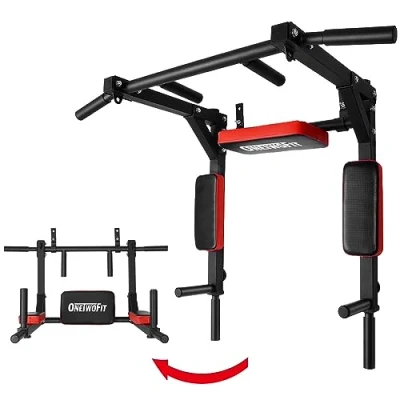 Imagen de ONETWOFIT Barra de Dominadas Montaje en la Pared Multifuncional/Barra Inversas, Estación Paralelas para Entrenamiento Gimnasio el Hogar Interiores OT126…
