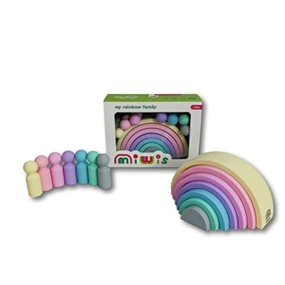 Imagen de JUEGACONMIGO MIWIS Figuras apilables Coloridas de Silicona. Desarrolla Habilidades motoras (Arco Iris Pastel 7 Piezas + Figuras)
