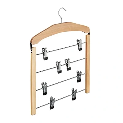 Imagen de Relaxdays Giro de 360º Percha múltiple Madera, Antideslizante, Pantalones, Faldas, Pack 1, HxLxP: 45,5x39x2,5 cm, Plata/Natural, Hierro, 2.5x39x45.5 cm