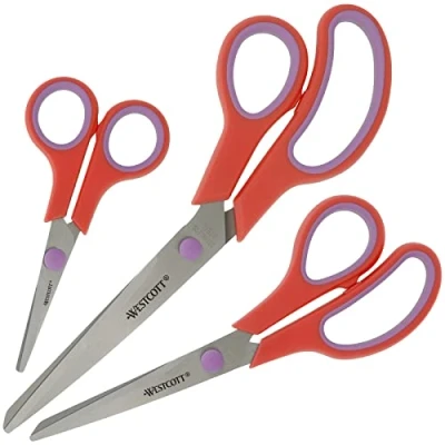 Imagen de Westcott Easy Grip Tijeras 3 piezas Rojo Juego de universales con agarre cómodo Cuchilla acero inoxidable extra afilada y duradera para hogar oficina N 90031 00