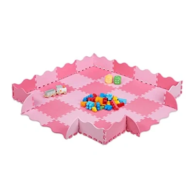 Imagen de Relaxdays Alfombra Puzle Bebé, 36 Piezas, Suelo Goma EVA, sin Sustancias Nocivas, 1,4m², Colchoneta Niños, Rosado/Fucsia, Set de 16