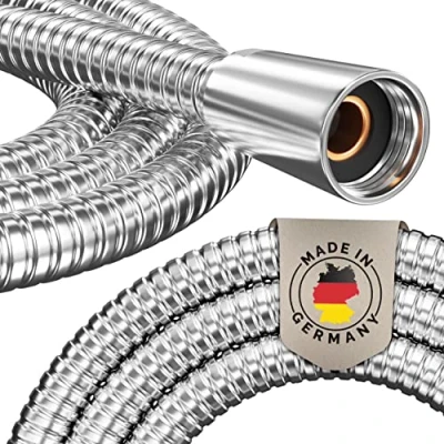 Imagen de Prisma manguera de ducha 160cm acero inoxidable con protección doble contra rotación. flexible inox 1,6m fabricada en Alemania. Conexión universal rosca 1/2 pulgadas