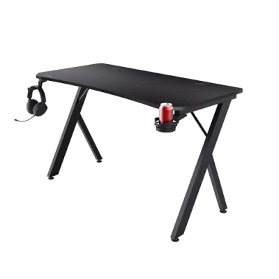 Imagen de Trust Gaming GXT 712 Dynamus Mesa 120 x 60 cm, Escritorio con Portavasos y Soporte para Auriculares, Sistema de Gestión Cables, Patas Metálicas, Ordenador PC Gamer Oficina, Negro