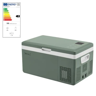 Imagen de in.tec Nevera Portátil Eléctrica Arnesano Pequeña de Viaje Pantalla Digital LED con Compartimentos para Coche Barco Hogar Camping Camión hasta 20C Plástico 15 L Verde Militar