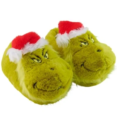 Imagen de zapatillas de estar por casa The Grinch en 3D, felpa con gorro Papá Noel, pompones, unisex, color verde, 41/43 EU