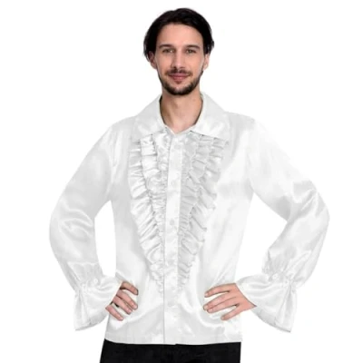 Imagen de amscan 9907023 Camisa de discoteca blanca satinada para hombre, talla extra grande, sólido, color, XL (9907023)