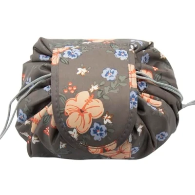 Imagen de Neceser con cordón, ONEGenug Schminktasche, One Step Organizer Makeup Tasche Schminkbeutel für Lazy Damen, Flor Gris Oscuro, de cosméticos