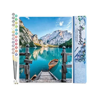 Imagen de Figured&#039;Art Pintar por Numeros Adultos Barco en el lago de la montaña Manualidades pintura acrilica Kit Cuadro DIY completo 40x50cm sin bastidor