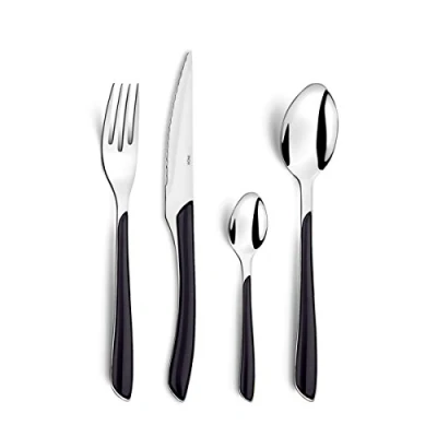 Imagen de Amefa Brillo Cubertería de 16 Piezas Estuche para 4 Personas, Acero Inoxidable 18 0 Bi inyección plástico, Negro