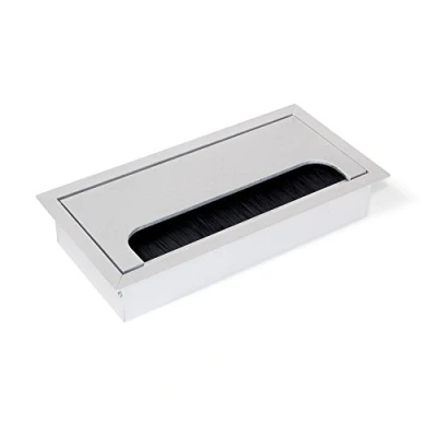 Imagen de Emuca Tapa pasacables rectangular 160x80mm para encastrar en escritorio/mesa, organizador de cables mueble, aluminio, anodizado mate