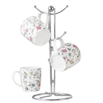 Imagen de Royal Cuisine Soporte de acero inoxidable para tazas té y café, con 6 ganchos, mostrador, accesorios cocina