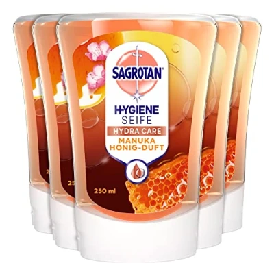 Imagen de Sagrotan No Touch Refill Almendra Blossom &amp; Manuka Honey Para dispensador automático de jabón 5 x 250 ml manos
