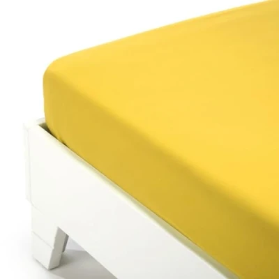 Imagen de Caleffi Sábana Bajera Ajustable de algodón Liso para Cama Matrimonio, Color Amarillo Sol, 51260
