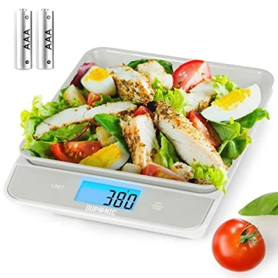 Imagen de DURONIC KS100 GY Báscula cocina de alta precisión digital Máx 5 kg y Bandeja 1.2L Función tara Pilas incluidas Pantalla LCD retroiluminada grande Balanza Pesa Alimentos Líquidos Joyas Gris