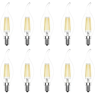 Imagen de WULUN Pack de 10 Bombillas Vela Filamento Flame LED E14, 6W Equivalente a 60W, 600 Lúmenes, Blanco Cálido 2700K, Bombilla Retro Vintage, Regulable, AC 220 240V