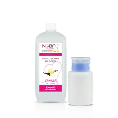 Imagen de Limpia uñas vainilla aroma 570 ml + bomba Dispensador 150 nail limpiador en calidad de estudio para limpieza y desengrasar