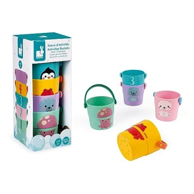 Imagen de Janod 5 Cubos de Actividades para el Baño Juguete Estímulo Niños Pequeños Manipulación y Destreza Aprender Los Números A partir 10 Meses, J04724