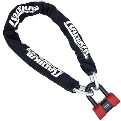 Imagen de RADIKAL RK75150 Cadena Candado Antirrobo Pesado Premium ø15mm + Mini U, Alta Seguridad Homologada SRA, 150cm Completamente Testada +Visible, Antirobo Multifunción para Disco Freno, Anclaje, Parking