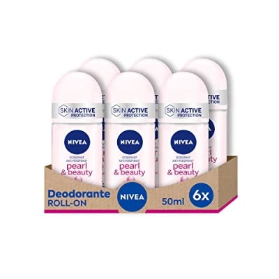 Imagen de NIVEA Pearl &amp; Beauty desodorante Roll On 6 x 50 ml, antitranspirante con extracto de perla, en roll, regula la transpiración durante 48 h