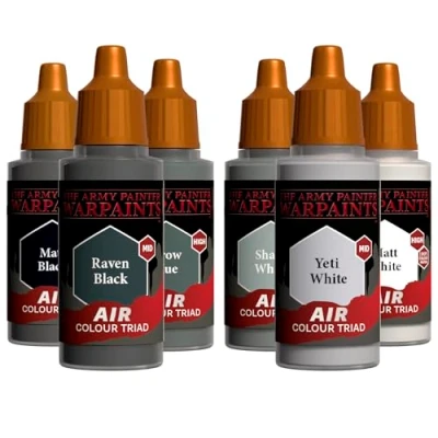 Imagen de The Army Painter, Airbrush Primary Bundle Greyscale, 2 tríadas grises de 6 pinturas acrílicas aerógrafo diluidas 18 ml Pintura para un cepillo aire miniaturas D&amp;D y Warhammer