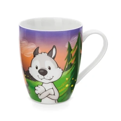 Imagen de NICI loba Winny &amp; Ardilla Jojo 310ml conbanderola Colorido Porcelana Taza asa para Bebidas frías y Calientes, café, té, Leche, Cacao, Color Lobo (49956)