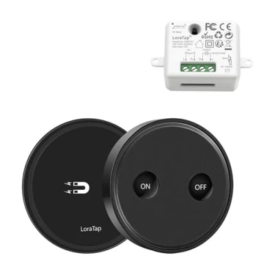 Imagen de LoraTap 868MHz Kit de Interruptor Inalámbricas Negro + Receptor Relevo Blanco para Luz Lámpara Techo Ventilador Electrodomésticos, 2500W, 200m Mando a Distancia, 5 Años Garantía