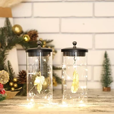 Imagen de JHY DESIGN Juego de 2 Lámparas Colgantes Hojas Decorativas con Pilas 17,5 cm Alto Lámpara Mesa Inalámbrica Luces Hadas para Sala Estar Dormitorio Cocina Boda Interior y Exterior
