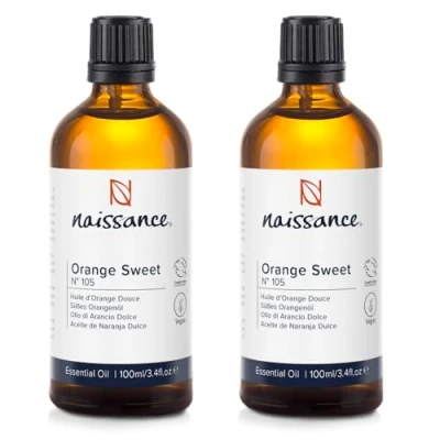 Imagen de Naissance Aceite Esencial de Naranja Dulce (No. 105) 200ml (2x100ml) Puro, Natural, Destilado por Vapor, Libre Crueldad, Vegano e Inalterado Usar en Aromaterapia y Difusores