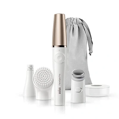 Imagen de Braun FaceSpa Pro 912 Depiladora facial, limpiadora y sistema de tonificación la piel, 3 en 1, con accesorios, color blanco bronce
