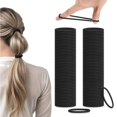 Imagen de H&amp;S Gomas de Pelo para Mujer y Niña 100uds x 4mm Goma Negra no Metálica Todo Tipo Cabello Coleteros Elásticos sin Costura También Hombre