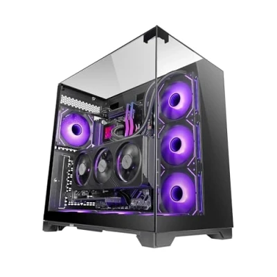 Imagen de Mars Gaming MC Vision, Caja ATX, Triple Cristal Templado Continuo Sin Marco, Estructura Doble Cámara, Compatible con Placas Base de Conector Inverso, Soporte Total Refrigeración Líquida, Negro