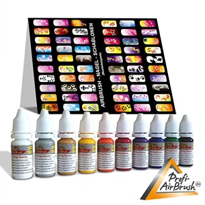 Imagen de KIT COLORES AIRBRUSH PINTURA AEROGRAFO para las uñas, también apta TATUAJES Y MODELISMO, plantillas 6x13 con bonitos modelos un diseño creativo de uñas.