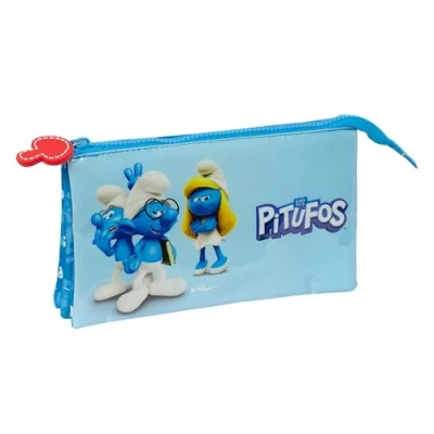 Imagen de Safta LOS Pitufos Portatodo Triple, Estuche Infantil, Niño, Ideal para Niños en Edad Escolar, Cómodo y Versátil, Calidad Resistencia, 22x3x12 cm, Color Celeste/Azul