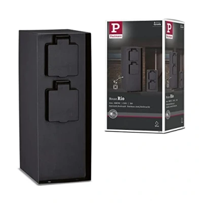 Imagen de Paulmann 94313 Columna de enchufes exterior RIO, 4 enchufes, máx. 3650 W, iluminación exterior, antracita, para jardín, acero inoxidable, control