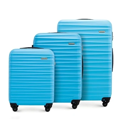Imagen de WITTCHEN Maleta de Viaje Equipaje Mano Cabina ABS con 4 Ruedas giratorias Cerradura combinación Asa telescópica Groove Line Set 3 Maletas Azul