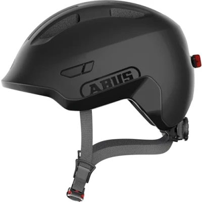 Imagen de ABUS casco infantil Smiley 3.0 ACE LED de bicicleta con luz ajuste profundo y espacio para una coleta niñas niños negro, talla M (50 55 cm)