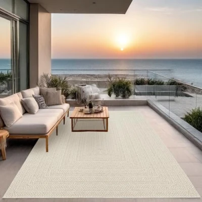 Imagen de the carpet Kansas Alfombra para Exterior e Interior con Aspecto de Yute Natural, Resistente a la Intemperie, Apta Patio y jardín, Crema, 200 x 290 cm