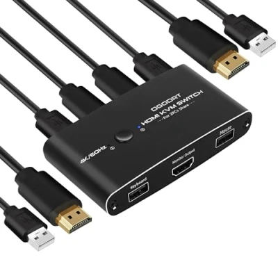 Imagen de 4K 60Hz KVM HDMI Switch, 2 Puertos Conmutador para Ordenadores 1 Monitor que Comparten Dispositivos USB, incluye Cables y USB
