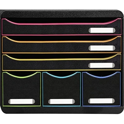 Imagen de EXACOMPTA Ref. 306714D STORE BOX Caja de 6 cajones, 3 cajones para documentos A4+ y finos altos. Dimensiones externas: profundidad 27 x ancho 35,5 altura 27,1 cm negro/negro brillante